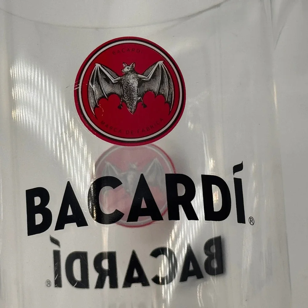 Bacardi Rum Clear Plastic Acrylic Pitcher Barware Red Bat Logo 9 Inch 2022